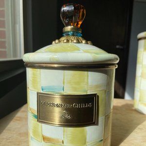MacKenzie-Childs Parchment Check Enamel Canister - Small ONLY